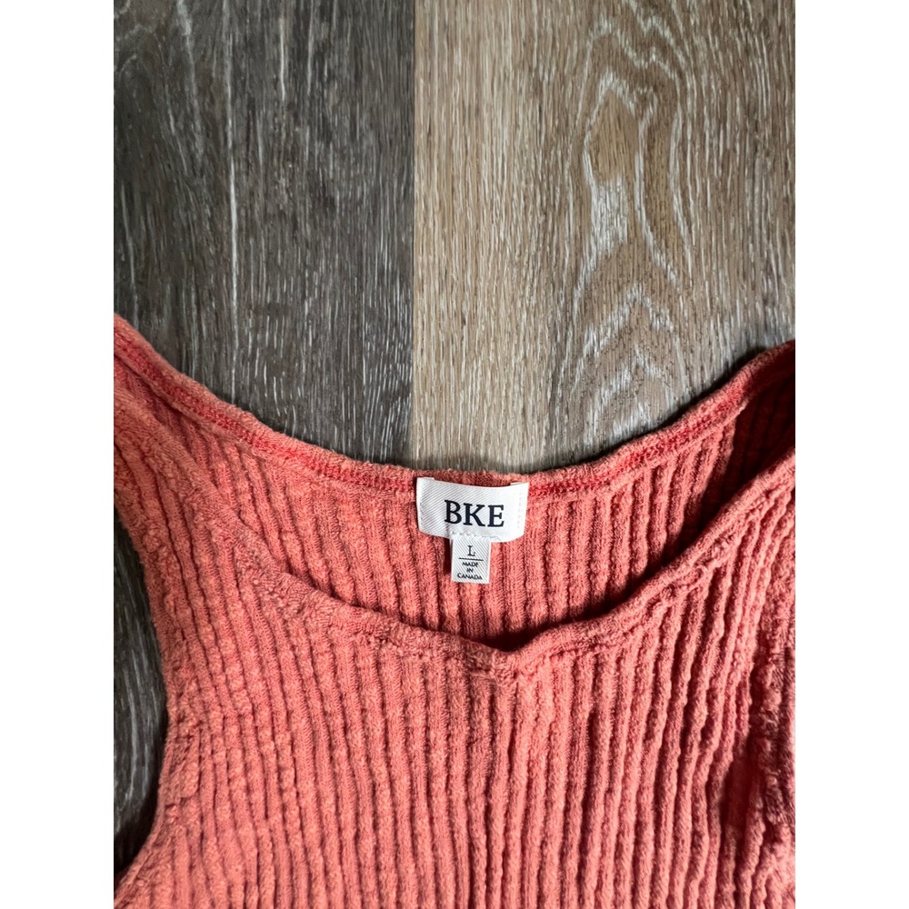BKE Tank Top Women Large Coral Ribbed High Neck Racerback Flowy Knit - Picture 2 of 6